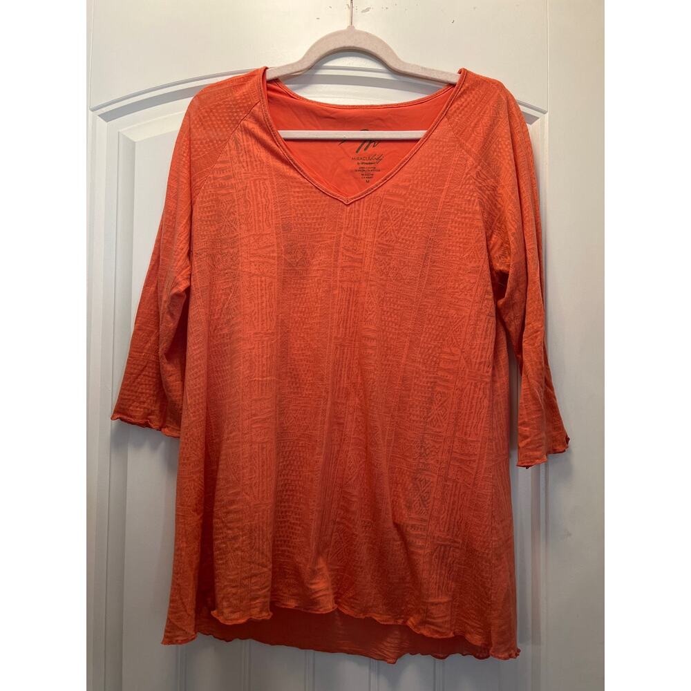 Miraclebody by Miraclesuit Women’s 3/4 Sleeves V-Neck Casual Top Size‎ M Orange